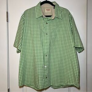 Wrangler Authentics Mens 2XL Green Plaid Short Sleeve Button Up Shirt Cotton